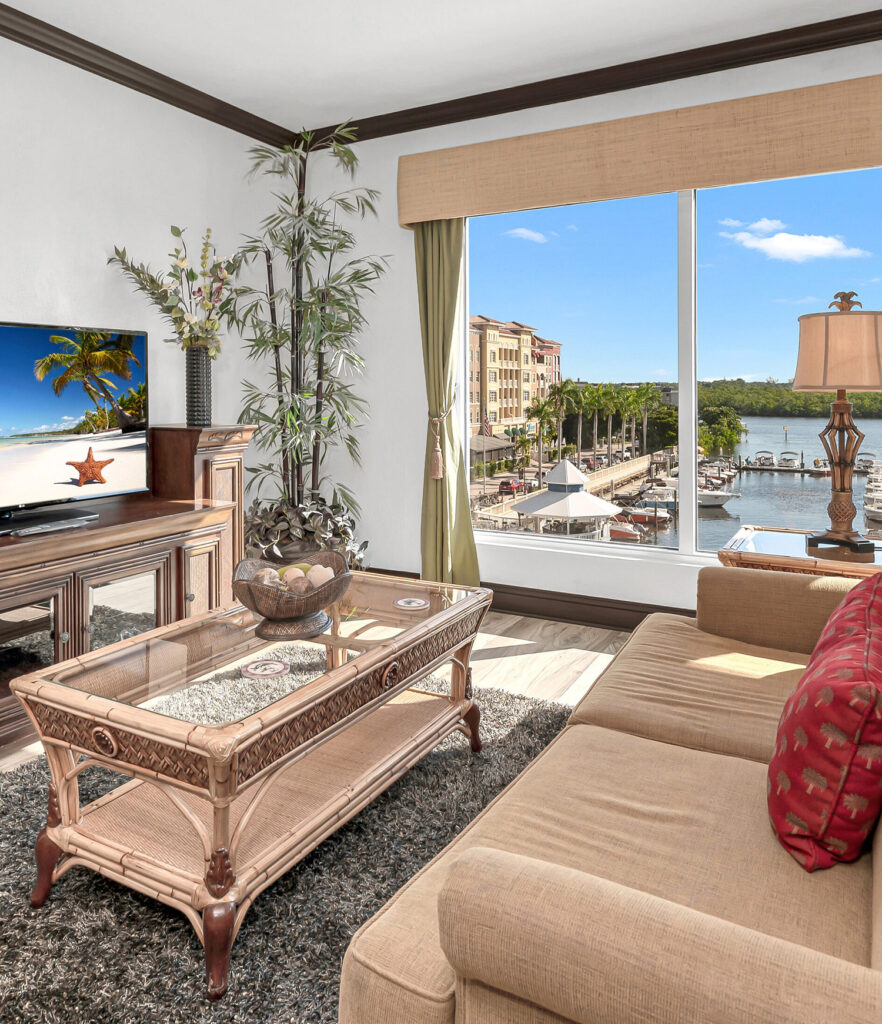 President suite with Naples, FL marina view